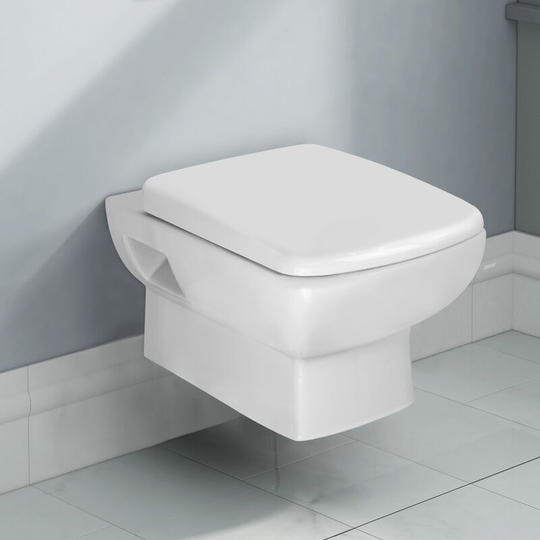Neshome - Modern Compact Gloss White Wall Hung Ceramic Toilet with Soft Close Seat
