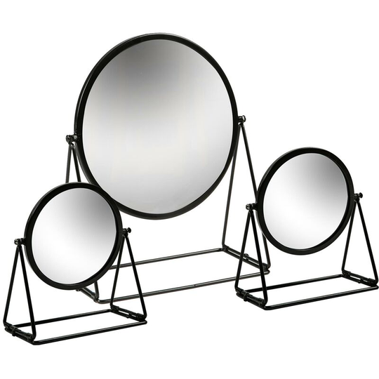 3 Piece Round Dressing Table Mirror Set - 2 Sizes - Black - Harbour Housewares