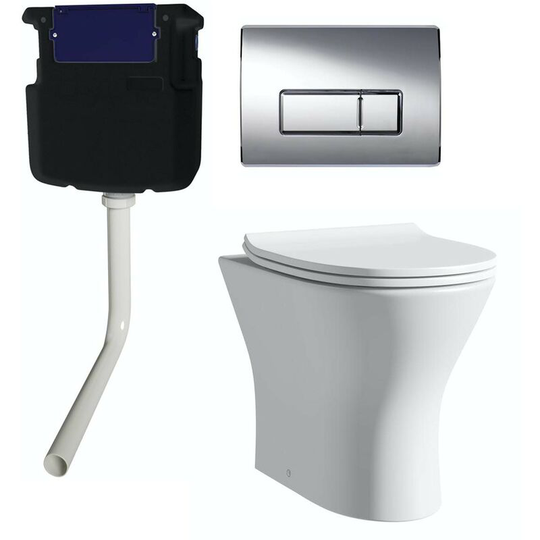 Derwent round back to wall toilet with soft close seat, concealed cistern and push plate - White - Orchard