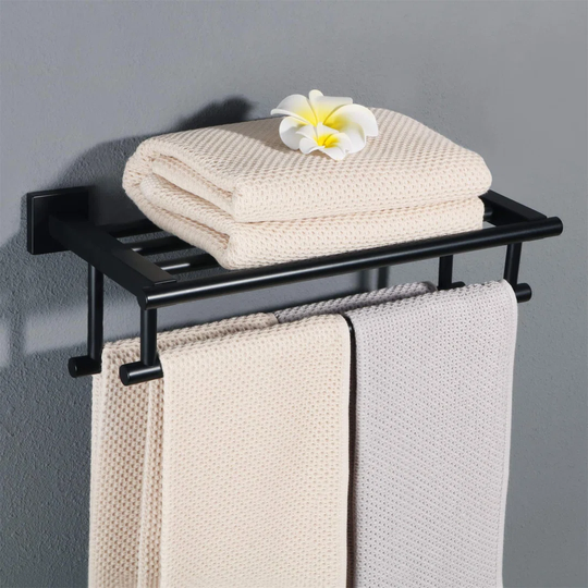 16-Inch Bathroom Towel Rack Wall Mounted Towel Holder With Double Towel Rail, SUS304 Stainless Steel Matte Black