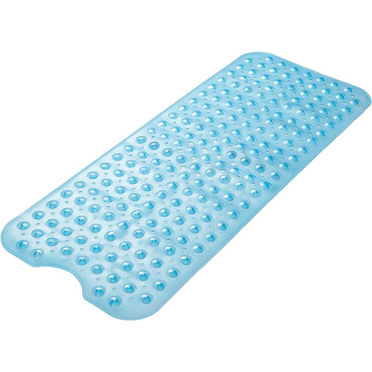 40 x 16In Non-Slip Shower Mats with Suction Cups and Drain Holes, Machine Washable, Clear Blue