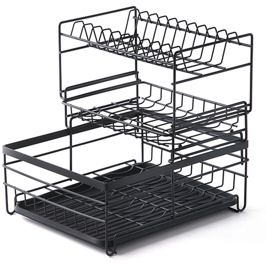 Dish Drying Rack 3 Tier Dish Rack Steel with Removable Drain Board Storage Rack for Dishes Drainer Utensil Holder for Kitchen Countertop Organizer
