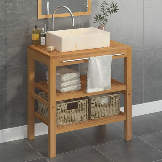 Belfry Bathroom Bathroom Vanity Cabinet Solid Teak With Sink Marble Black