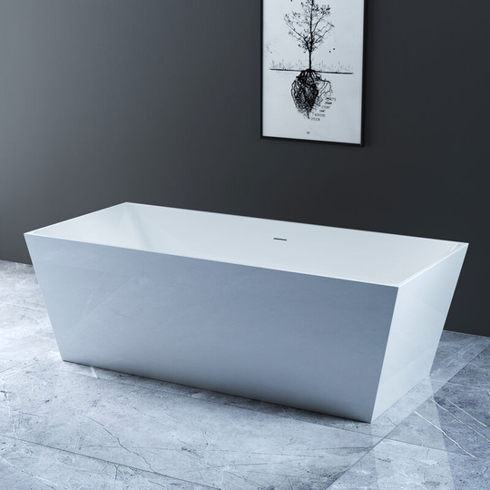 NRG - Modern Bathroom Straight Bath Freestanding Bathtub White Built in Waste 1800 x 800mm