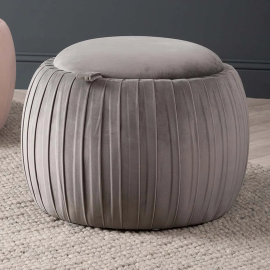 Round Dressing Table Stool with storage, 56cm Velvet Ottoman Seat for Living Room Bedroom Furniture