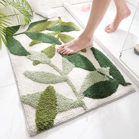 Sunflowergb - Leaves Plush Microfiber Solid Water Absorbent Green Bath Mat With Non Slip Backing Small Bathroom Rug 25.5' x 17.7' For Bathroom Cute