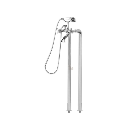 Paffoni - Ricordi Bathtub Mixer + Hand Shower 150Mm And Holder + Floor Connection For Bath Tap, 2 Pieces, Chrome (IR023-SET)