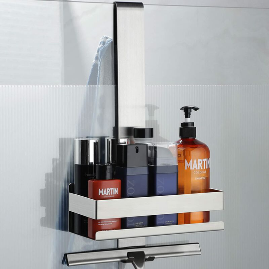Hanging Shower Shelf - Stainless Steel Bathroom Shelf for Hanging Glass Shower Screen, Shower Caddy with Hook for Frameless Glass Door