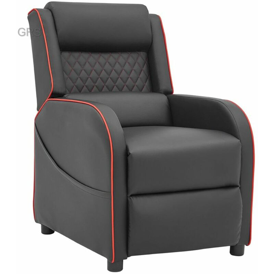 Homedetail - Gaming Racer Recliner Ergonomic Leather Computer Chair Cinema Armchair, Black with Red Trim
