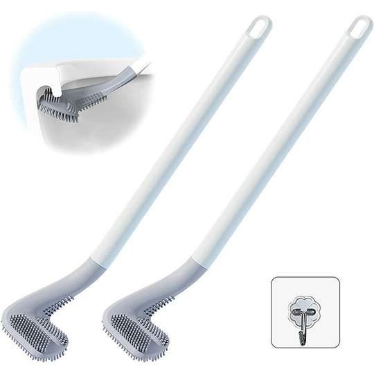 2 Pack Silicone Toilet Brush Heads for Corners and Crevices Betterlife Built-in Silicone Toilet Brush No Rust with Extra Long Handle Wall Mounted