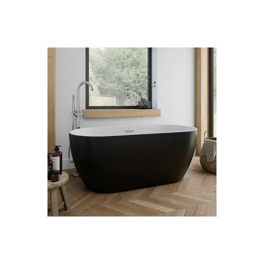 Affine - Freestanding Bath Double Ended 1500mm Matt Black Modern Waste Included Acrylic - Black