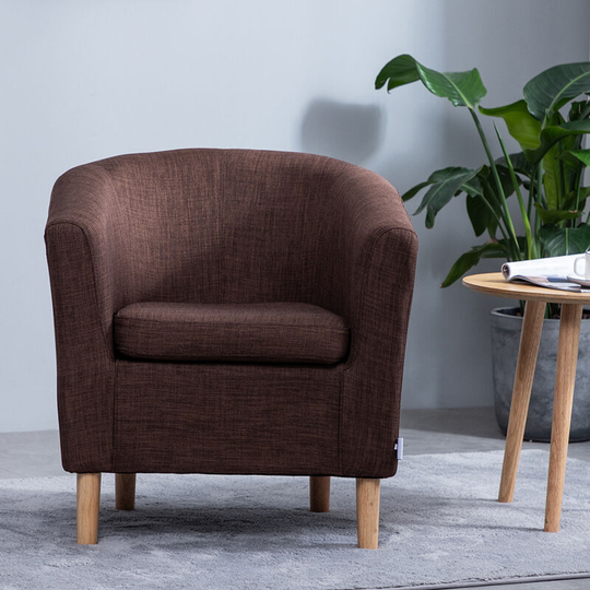 Casual Fabric Linen Chair Armchair, Coffee - Livingandhome
