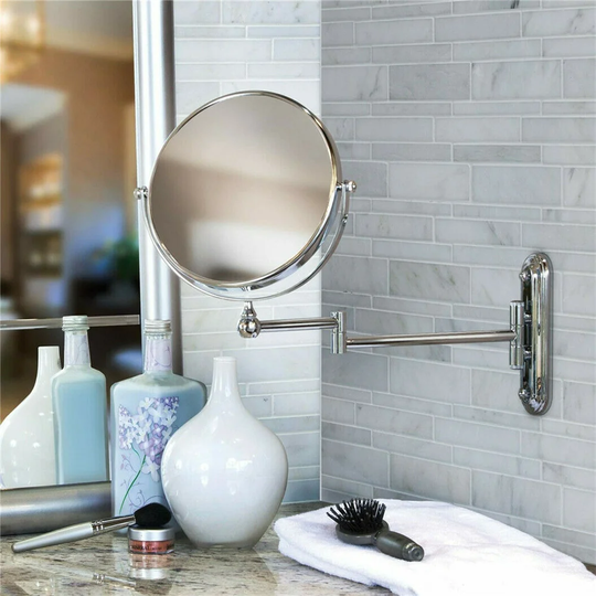 Catoosa Round Magnifying Framed Wall Mounted Makeup / Shaving Mirror in Silver