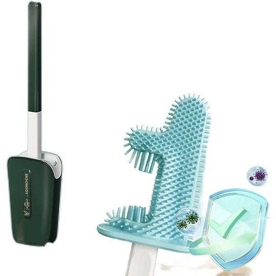 Cactus Toilet Brush, Long Handle Soft Silicone Flexible Toilet Cleaning Brush with Quick Dry Holder Green