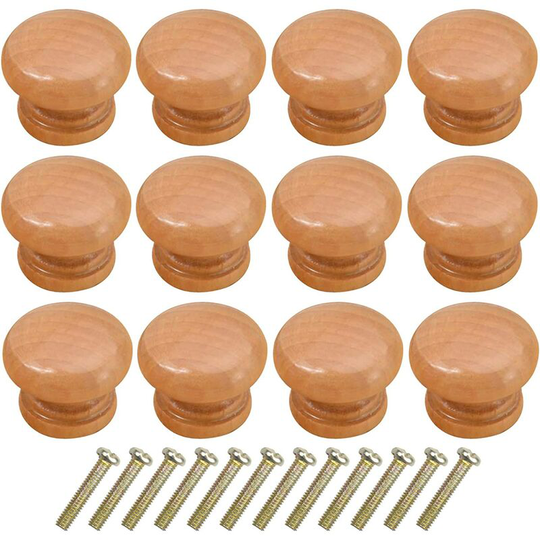 12PCS Vintage Door Drawer Wood Handle, 33MM Furniture Knob, Round Drawer Knobs, Door Knobs, Cabinet Handles for Cupboard Kitchen Cabinet, Kids Room