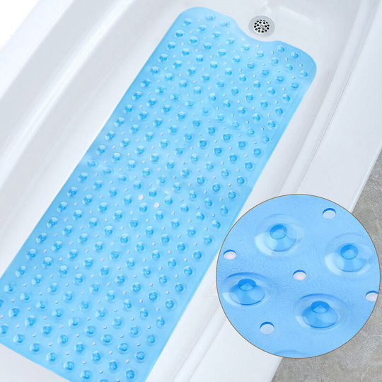 Perlerare - Bath Mat, Bathtub Mat, Safety Anti-Slip, Antibacterial with Strong Suction Cups, 100 x 40cm Extra Long, Durable (Blue)