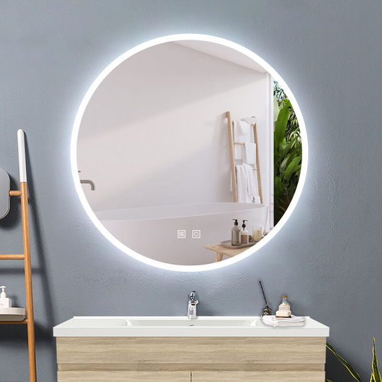 Acezanble ?60cm mirror with anti-fog +2 LED colors + round adjustable brightness + touch switch