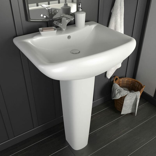 Freestanding Basin with Pedestal Ceramic White 580x470x200 mm - White