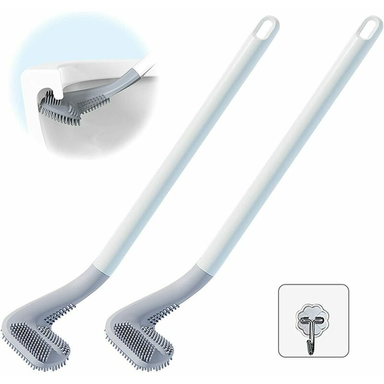 2 Pack Silicone Toilet Brush Heads for Corners and Crevices rlife Built-in Silicone Toilet Brush No Rust with Extra Long Handle Wall Mounted