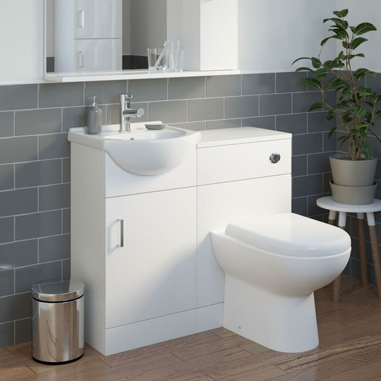 Essence - 950mm Toilet and Bathroom Vanity Unit Combined Basin Sink Furniture Gloss White - White