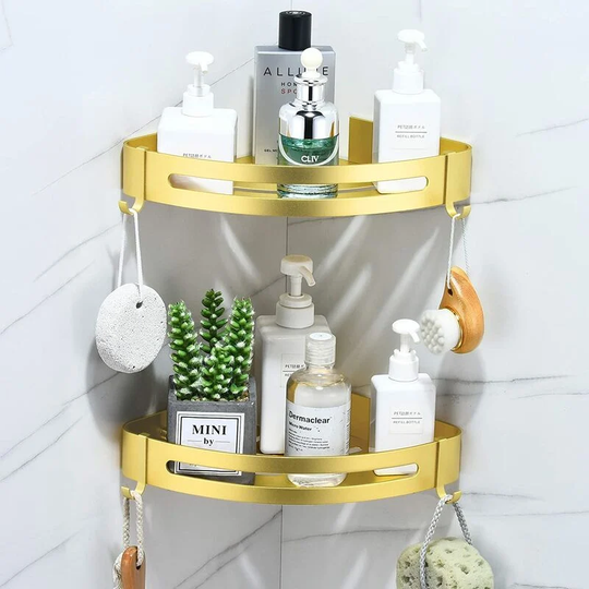 Shower Shelf Without Drilling Corner Bathroom Shelf Bathroom Shelf With 4 Hooks Rustproof Metal Shower Storage Basket Adhesive Wall Shelf