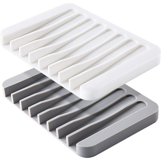 2PCS Self Draining Soap Dishes, Premium Silicone Soap Holder, Soap Saver for Shower, Bathroom, Kitchen, Bath Tub, Razor, Sponges, Easy Clean with a