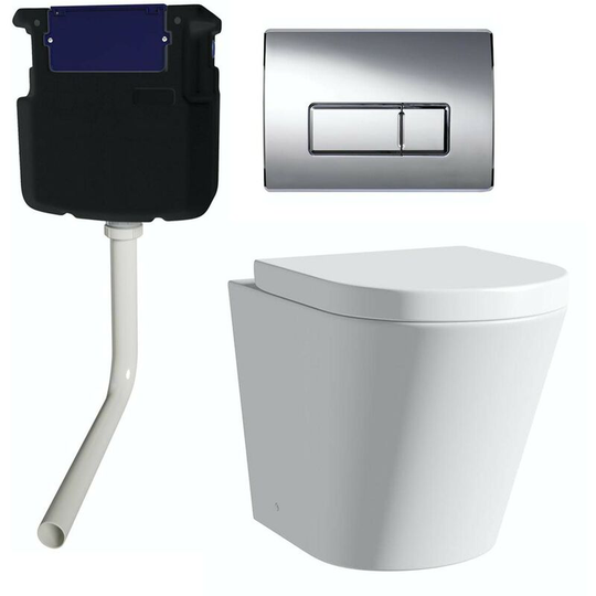 Contemporary back to wall toilet with soft close seat, concealed cistern and push plate - White - Orchard