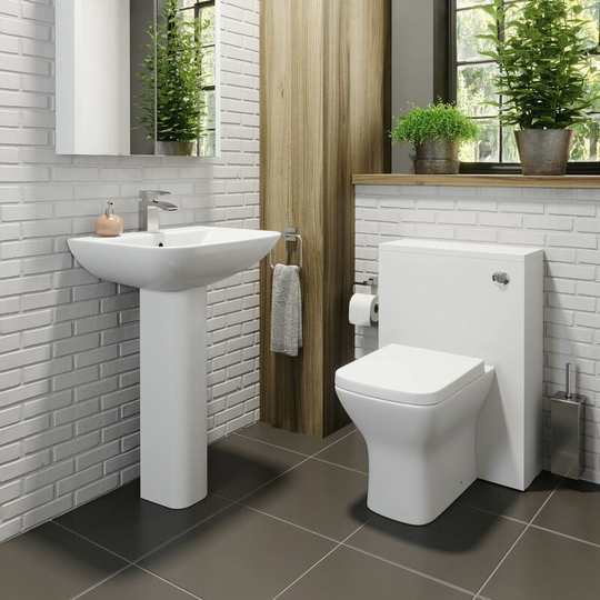 Cloakroom Suite Back to Wall WC Toilet 1TH Basin Sink Pedestal Bathroom White - White