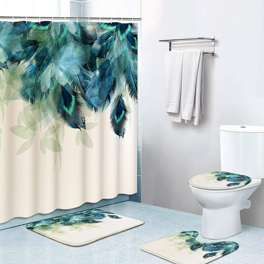 Ilovemilan - Shower Curtain Sets, Merry Christmas Happy Holidays Abstract with Non-Slip Rugs, Toilet Lid Cover and Bath Mat, Durable and Waterproof,