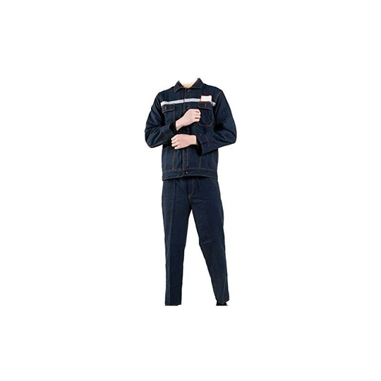 Welding jacket, work jacket in pure cotton blue denim evacuring the humidity reflective band size l