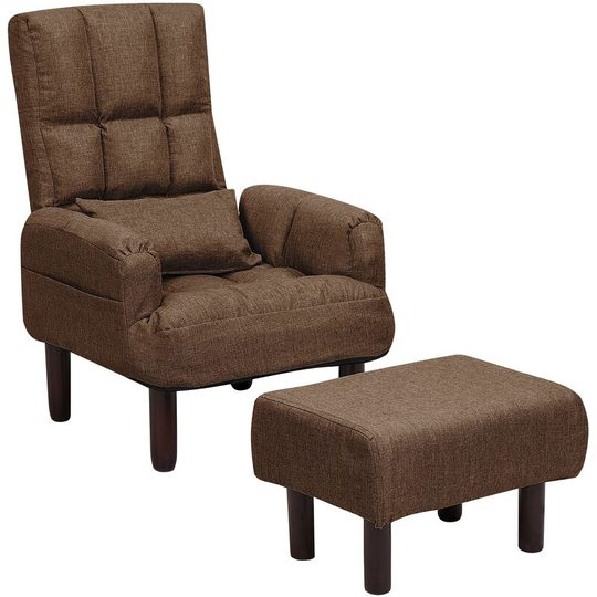 Reclining Fabric Armchair and Ottoman Set Brown Upholstery Wooden Legs Oland - Brown