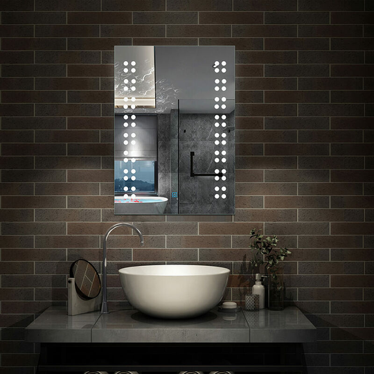 500x700 Bathroom Wall Mirror with LED Lights, Single Touch Build-in Heated Demister Vertical - Dot