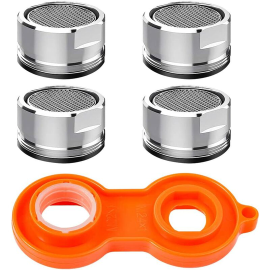 4 pcs Fauceur Faucet Economy Water, Faucet Aerator Accessories M24 Tap filter with waterproofing seal and aerator key for kitchen and bathroom