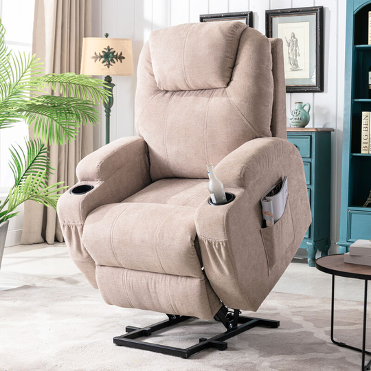 Modernluxe - Power Lift Recliner Chair Armchair Massage Chair Electric Lift Chair with Heat and Massage, Fabric Recliner Sofa with 2 Cup Holders,