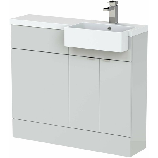 Fusion rh Combination Unit with Square Semi Recessed Basin 1000mm Wide - Gloss Grey Mist - Hudson Reed