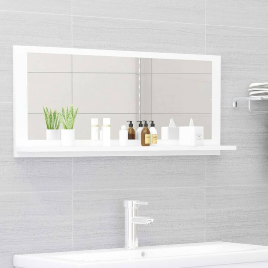 Bathroom Mirror White 90x10.5x37 cm Chipboard FF804580_UK - Topdeal