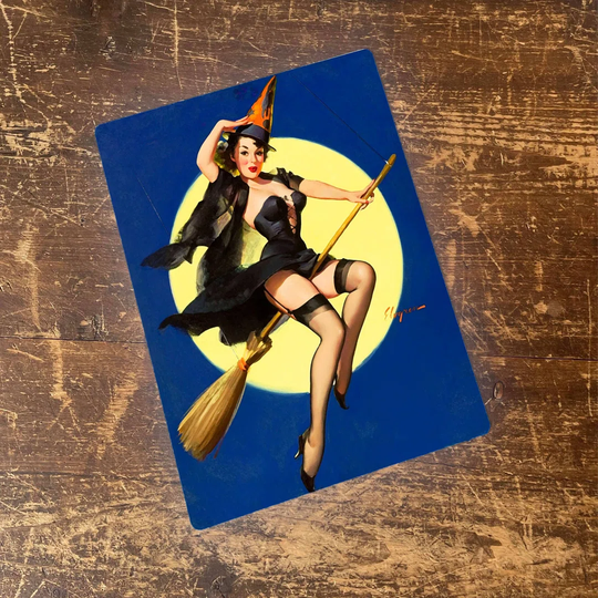 Pinup Girl Witch Broom Moon Wall Décor