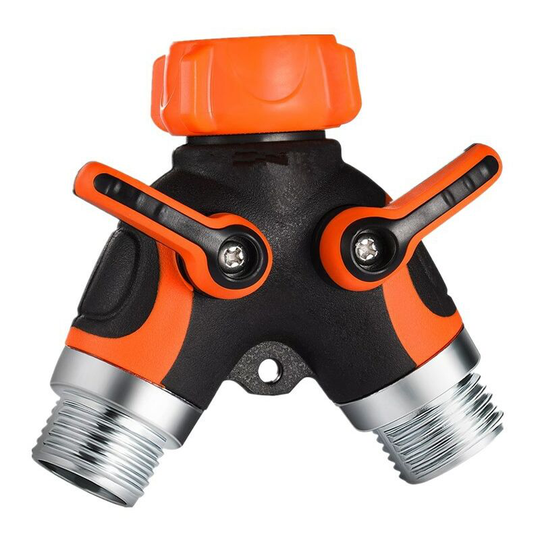 2 Way Hose Splitter, Heavy Duty Metal Connector, Two Way Garden Hose Splitter, High Flow Faucet Bib Adapter, Strong Double y Shut Off Valve for
