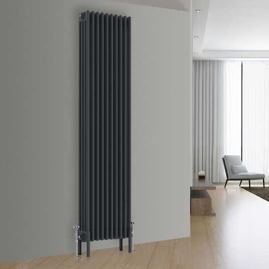 NRG - Traditional Cast Iron Style Radiator Anthracite Central Heating Rads Vertical 4 Column 1800x470mm