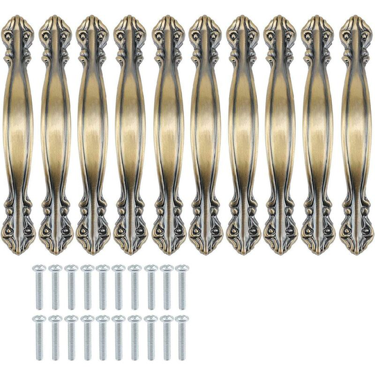 Perlerare - Set of 10 vintage cabinet handles in antique arch shape - furniture door handles 10.9 cm long (64 mm distance between holes) - green