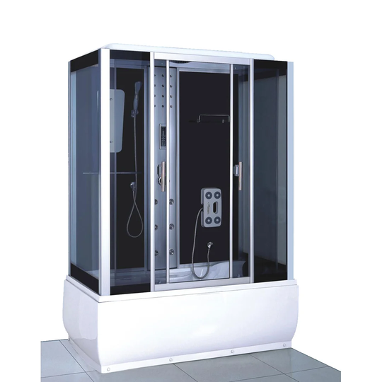 Whirlpool Corner Bath 150 x 83 cm Glass Panel, Lighting Fm Radio Taps 2 Person