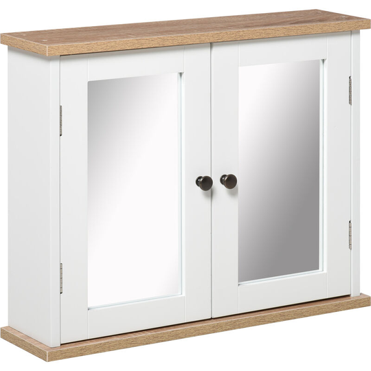 Bathroom Mirror Cabinet Wall Mounted Storage Cupboard w/ Double Door - White - Kleankin