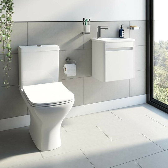 De Gale white wall hung vanity unit left hand with compact close coupled toilet - White - Mode