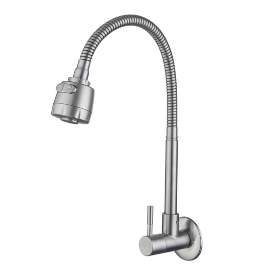 360° Wall Mount Cold Water Column Faucet Kitchen Sink Faucet 304 Stainless Steel Single Cold Wash Basin Faucet Kitchen Dishwashing