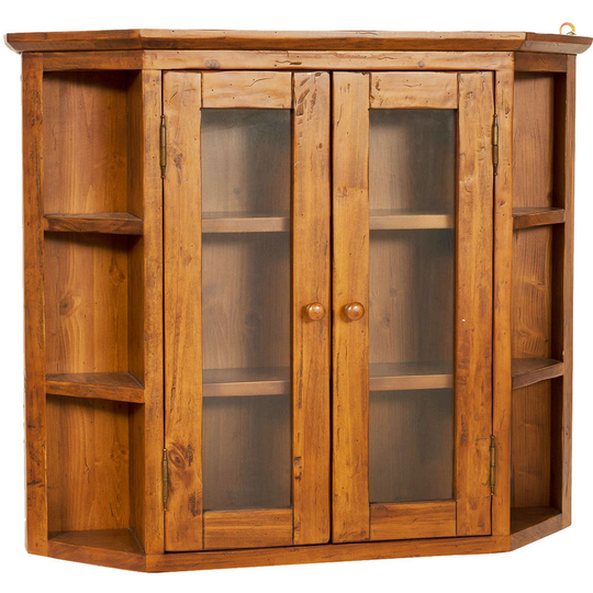 Biscottini - Solid lime wood, walnut finish W86x DP21xH75 cm sized notched display cabinet. Made in Italy