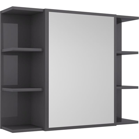 Bathroom Mirror Cabinet High Gloss Grey 80x20.5x64 cm Engineered Wood Vidaxl Grey