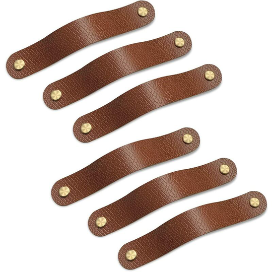 Leather Drawer Pulls,Dresser Pulls 6 Pack,Soft Cabinet Pulls to Avoid Collision,Perfect Replacement of Metal Cabinet Handles (5in Hole Center,Brown)