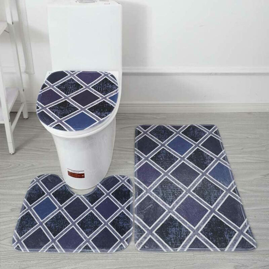 Bathroom Rugs 3 Piece Set Non-Slip Soft Bathroom Mats Absorbent Polyester Carpet