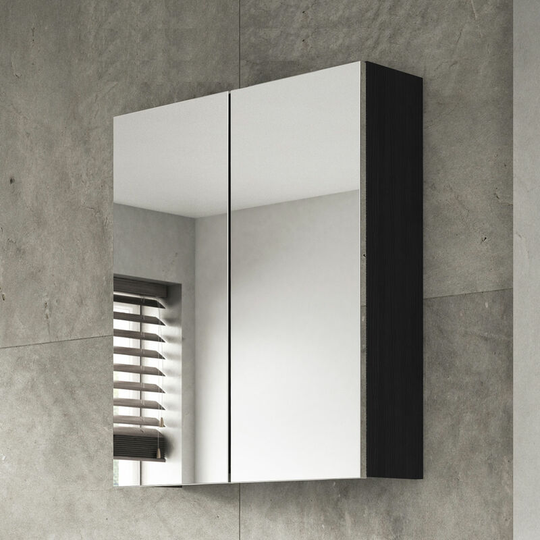 Fusion Mirror Unit (50/50) 600mm Wide - Charcoal Black Woodgrain - Hudson Reed