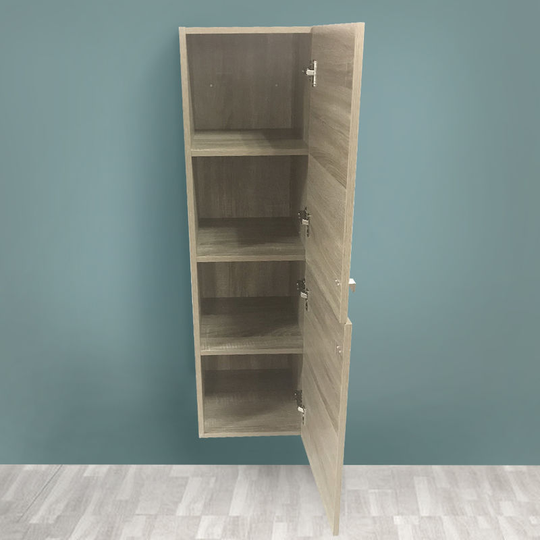 Grey Oak Effect 1200mm Tall Cupboard Wall Hung Cabinet Bathroom Furniture 2 Door